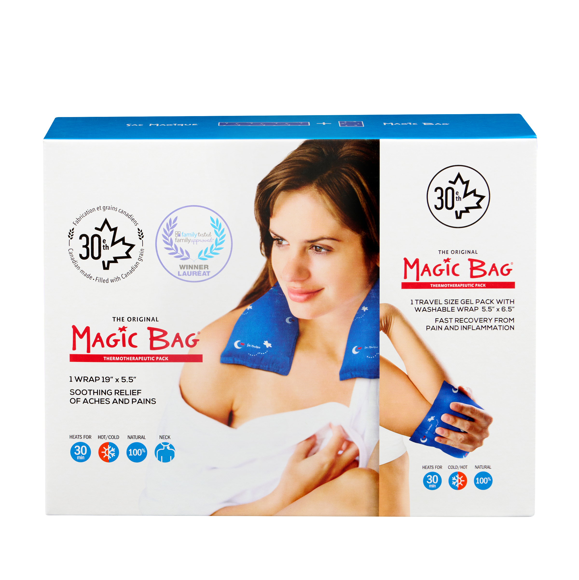 Magic Bag Bonus Pack with Extended and Gel Pack Compress, travel size for natural pain relief.