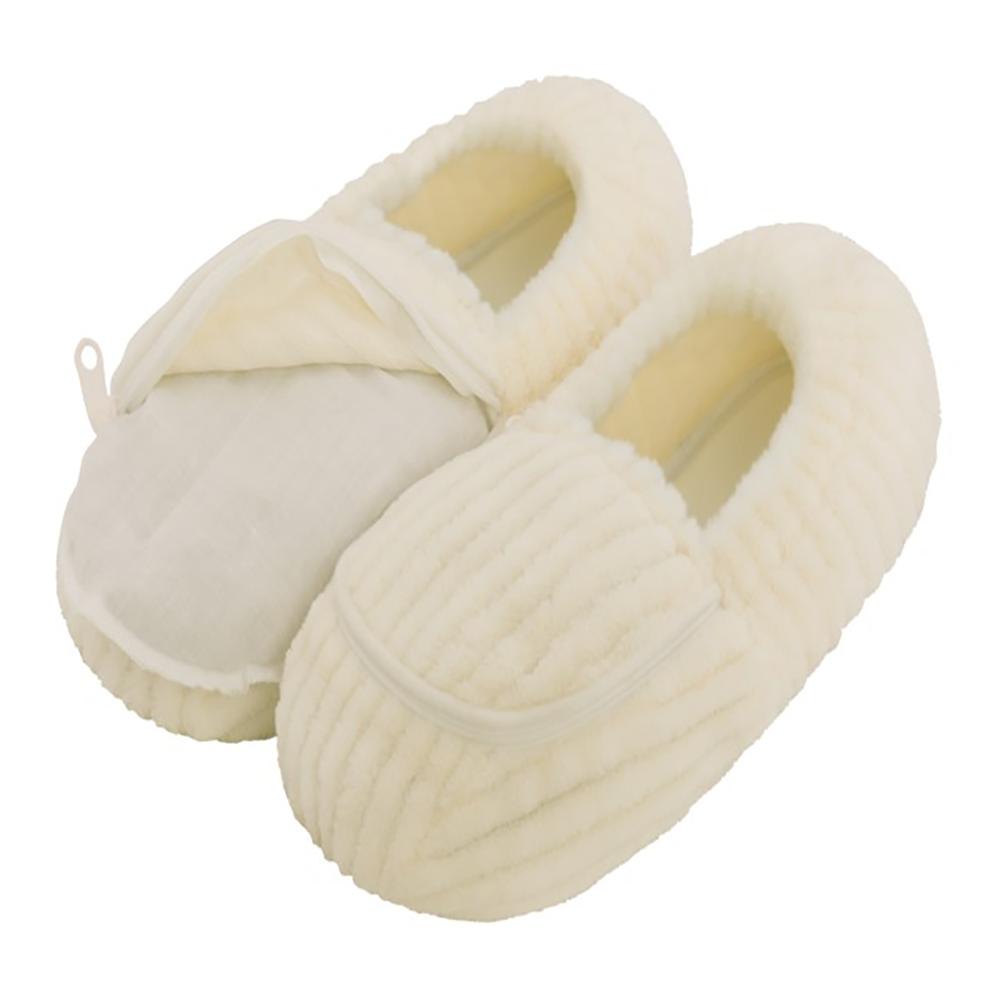 Magic Bag SPA Lavender Aromatherapy Heatable Slippers in white with removable heatable inserts.