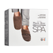 Men's heatable slippers with warm and cooling inserts on packaging.