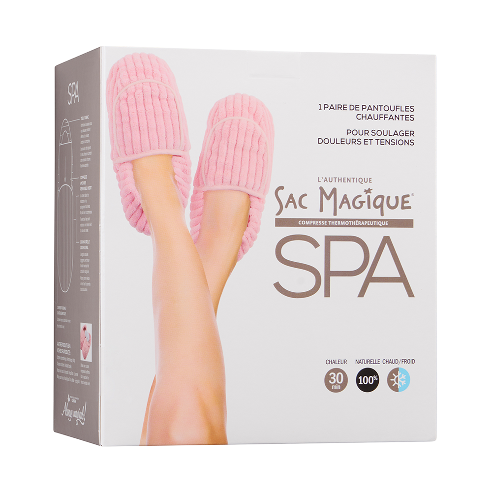 Magic Bag SPA Pink Plush Heatable Slippers with organic grain inserts, luxurious fabric, and machine washable.