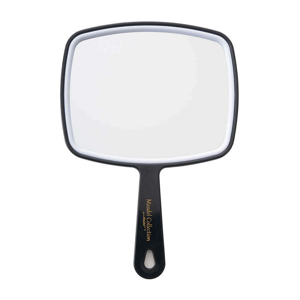 A simple Vie Art rectangular black mirror with a handle 