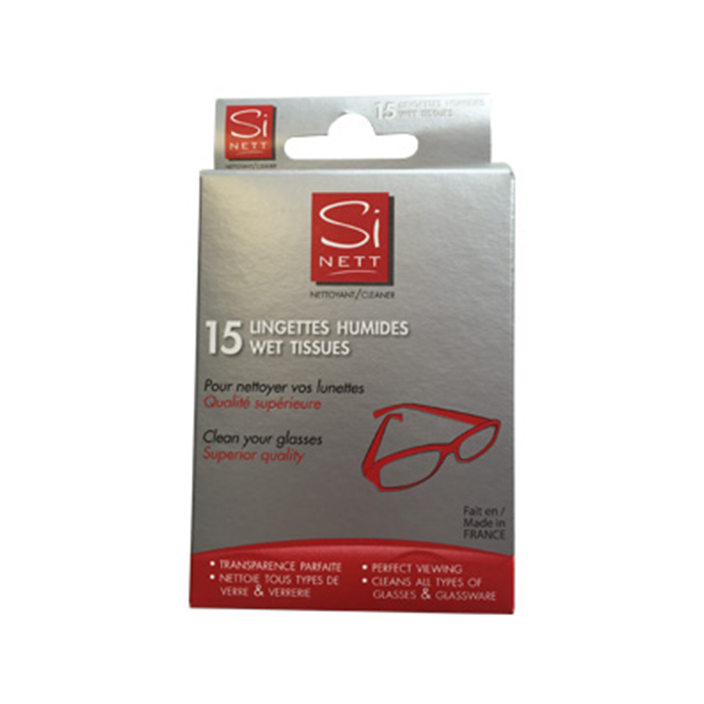 Siclair Wet Tissues To Clean Eyewear, 15Pcs